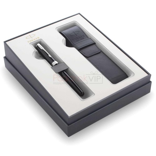 Набор Parker 2020: перьевая Parker Sonnet Core F530, Lacquer Deep Black CT (Перо M) + чехол для ручки