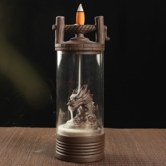 Горелка для благовоний с китайским драконом, керамический декоративный светильник с акриловым ветрозащитным чехлом
