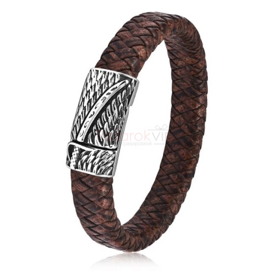 Мужской кожаный браслет в стиле ретро, коричневый плетеный браслет из нержавеющей стали с магнитной застежкой